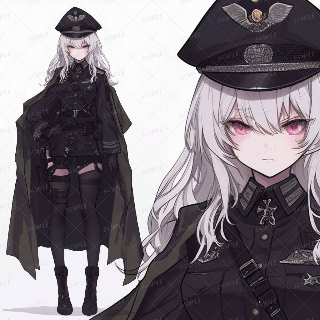 【ファンタジー】ミリタリーコートの白髪美少女_立ち絵