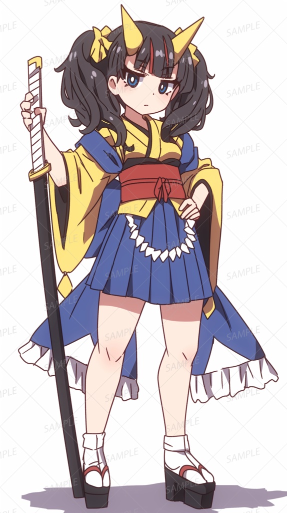 【ファンタジー】鬼角サムライ少女_立ち絵