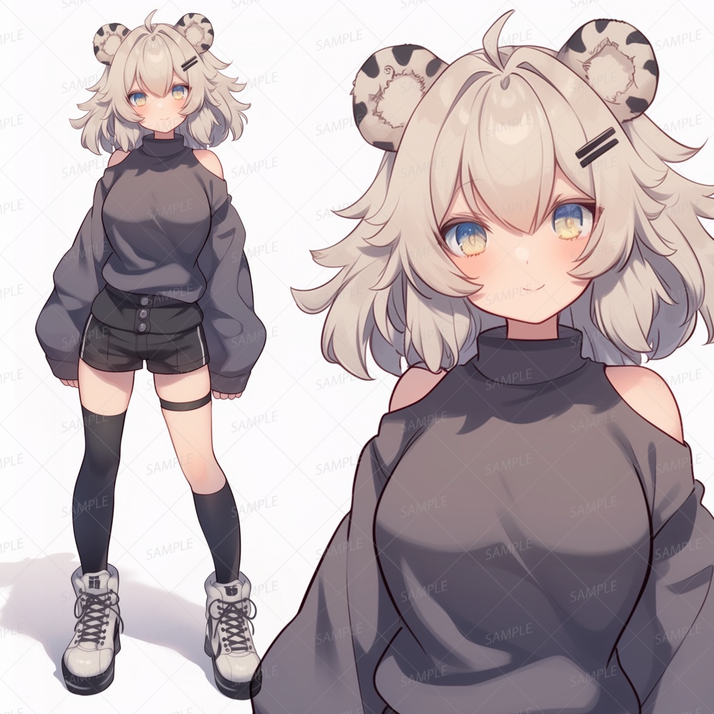 【獣人】ヒョウ柄の耳のアッシュブロンド髪少女_立ち絵
