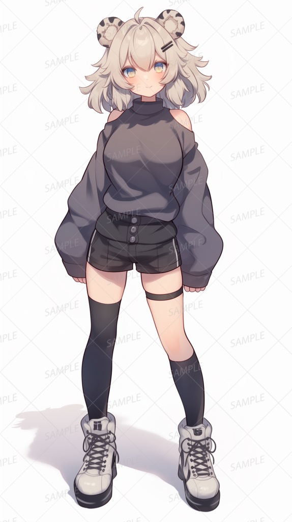 【獣人】ヒョウ柄の耳のアッシュブロンド髪少女_立ち絵