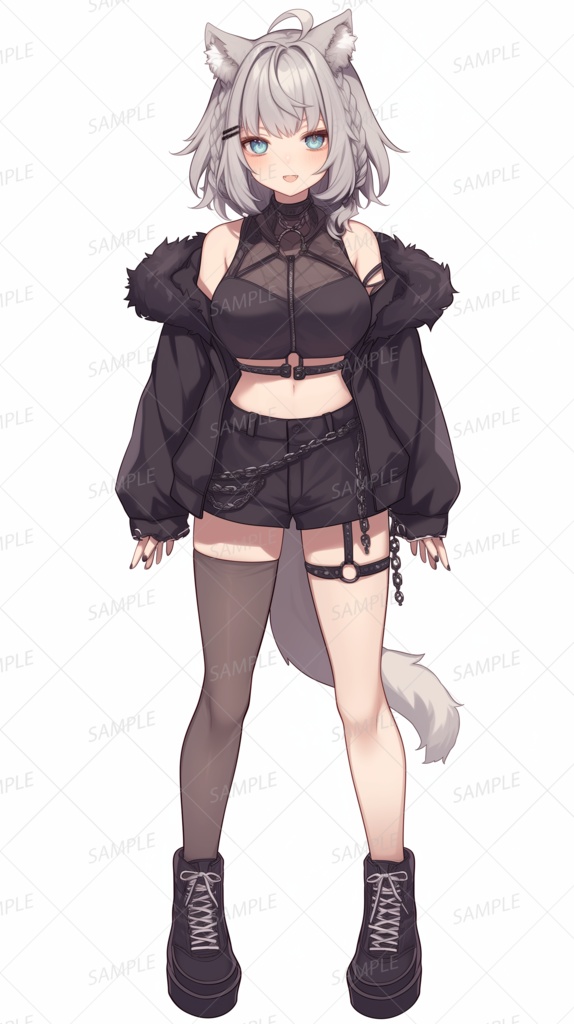 【獣人】オオカミ耳のゴシック銀髪少女_立ち絵