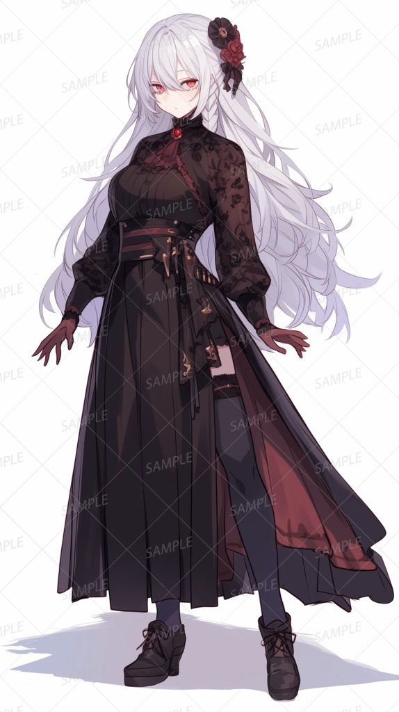 【ファンタジー】白銀の髪と赤い目の少女_立ち絵