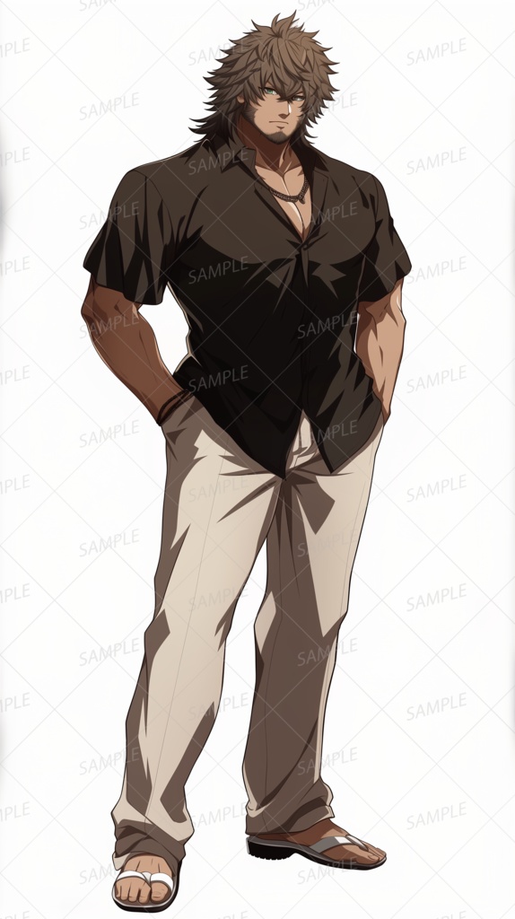 【私服】ワイルドな大柄の無造作な男性_立ち絵