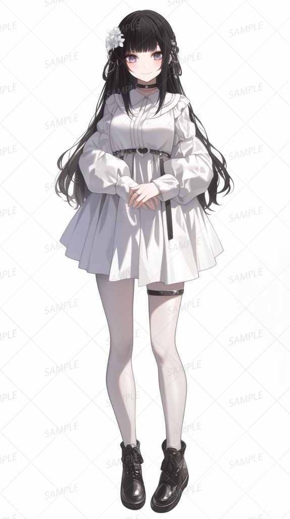 【ファンタジー】白ワンピースの黒髪ロングの少女_立ち絵