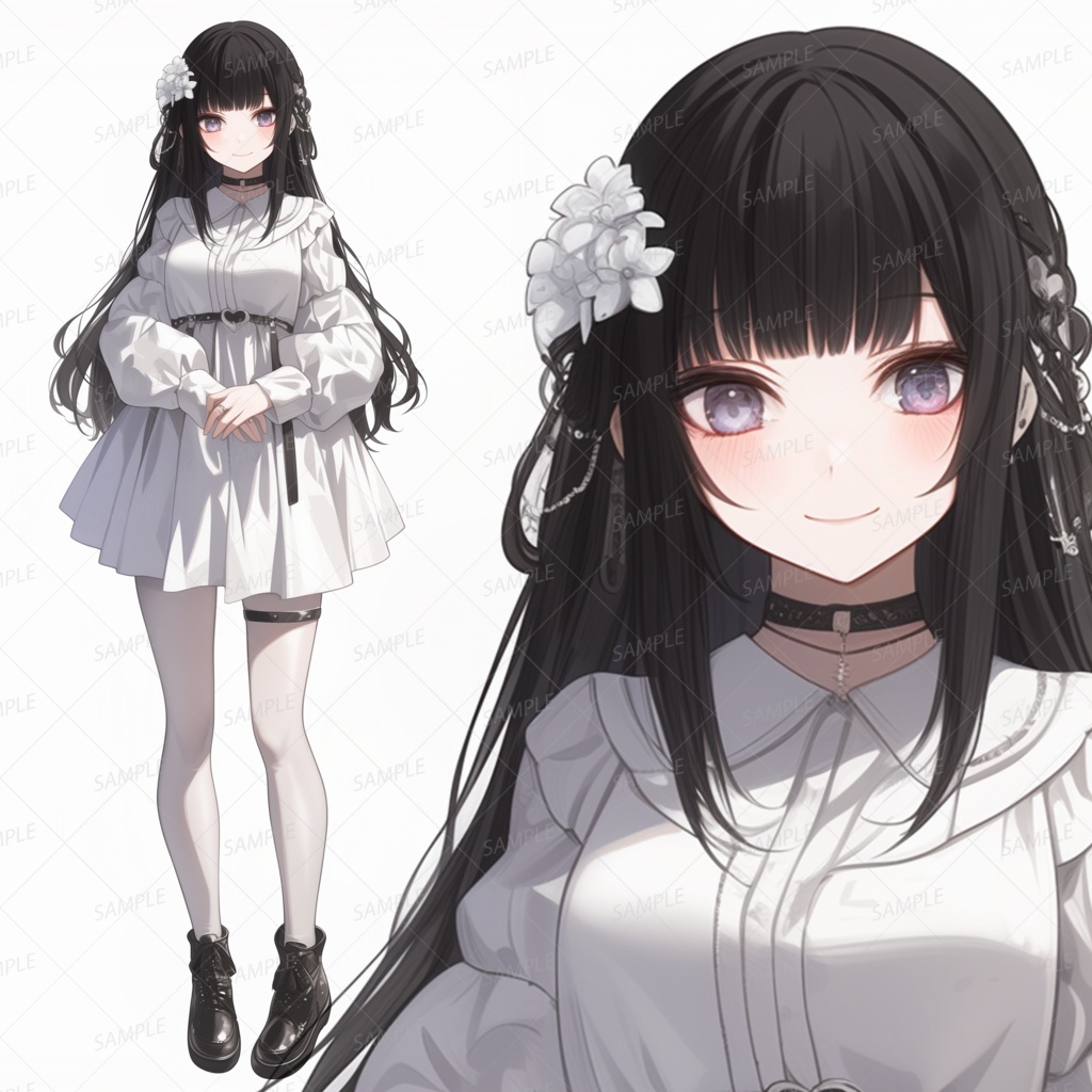 【ファンタジー】白ワンピースの黒髪ロングの少女_立ち絵
