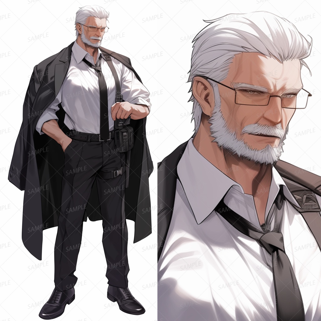【仕事】肩掛けしたスーツ姿のシニア男性_立ち絵