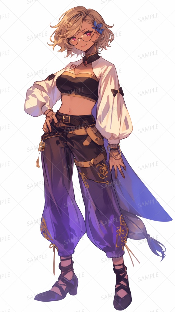 【ファンタジー】丸眼鏡でダンス衣装の異国風美人_立ち絵