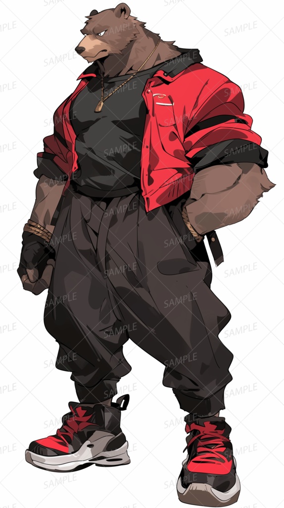 【獣人】赤いジャケットの二足歩行の熊_立ち絵