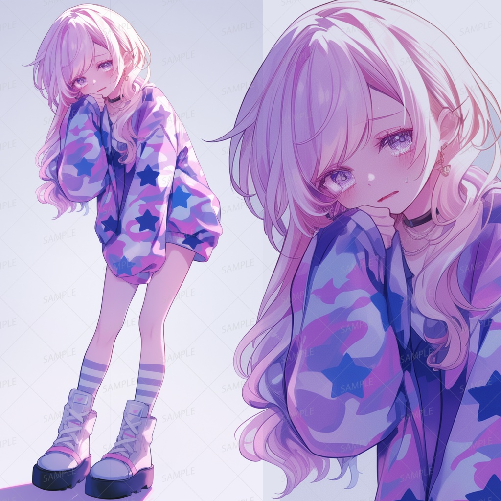 【私服】星柄パーカーを着た気弱そうな金髪少女_立ち絵