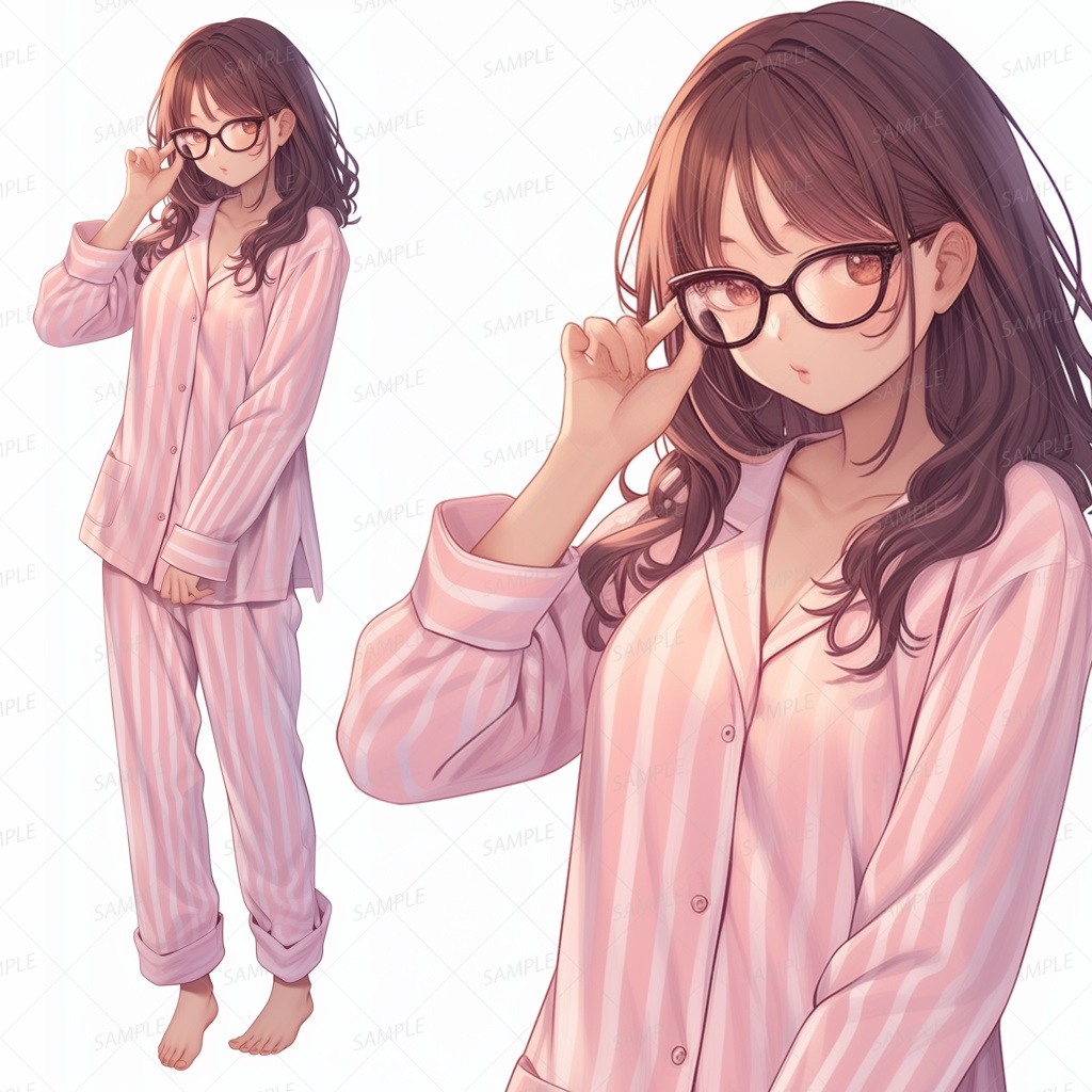 【私服】パジャマ姿のメガネ女子_立ち絵