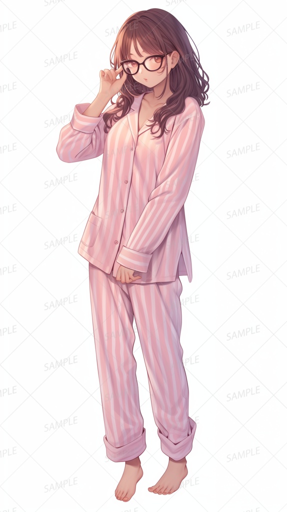 【私服】パジャマ姿のメガネ女子_立ち絵