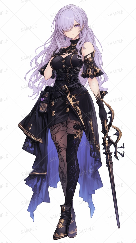 【ファンタジー】紫髪の目隠れ魔導剣士_立ち絵