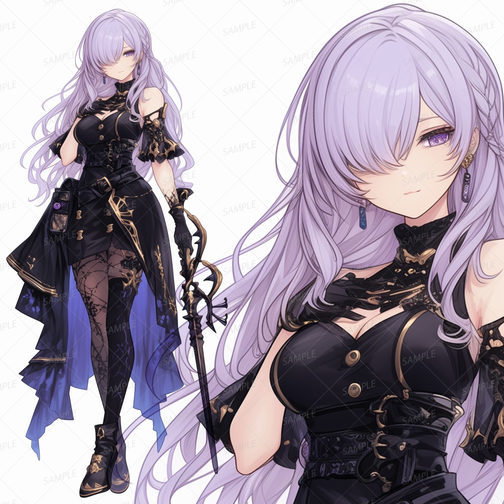 【ファンタジー】紫髪の目隠れ魔導剣士_立ち絵