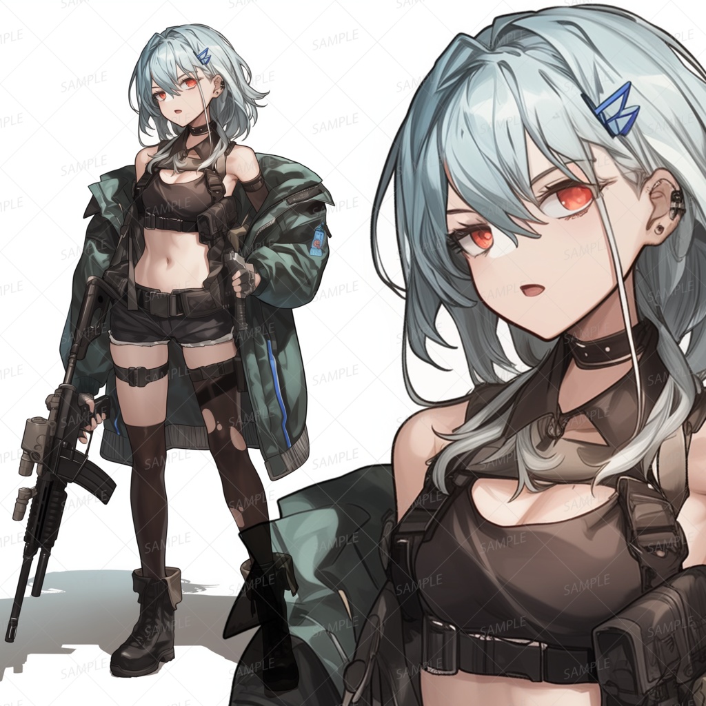 【ファンタジー】赤い瞳の銃を構えた傭兵少女_立ち絵