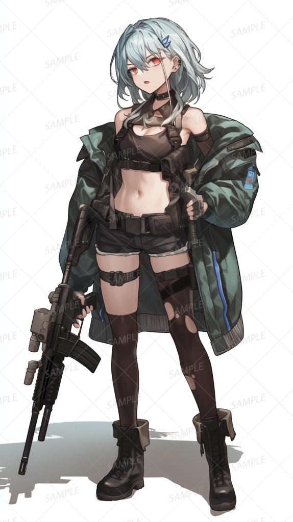 【ファンタジー】赤い瞳の銃を構えた傭兵少女_立ち絵