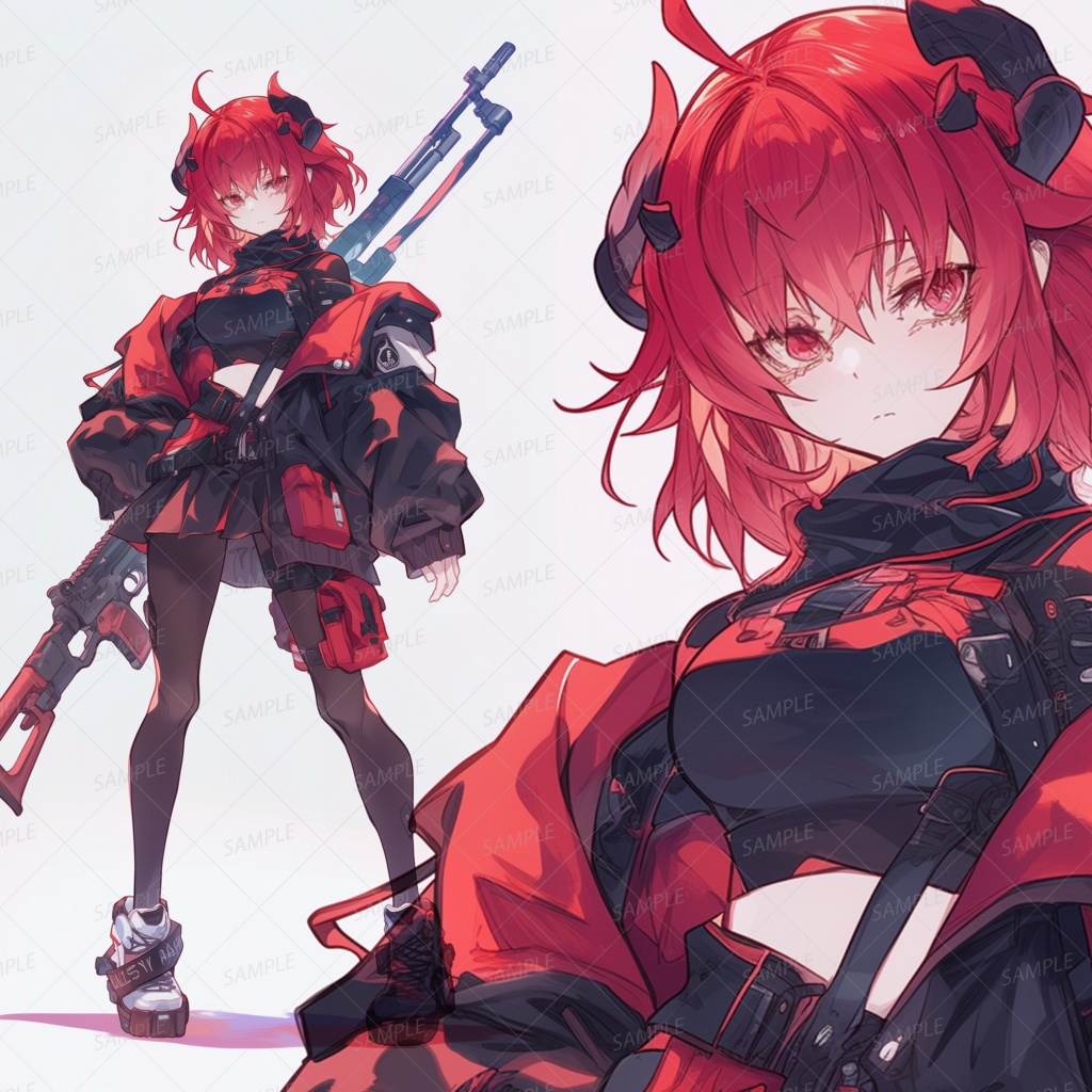 【ファンタジー】大型狙撃銃を担ぐ赤髪少女_立ち絵