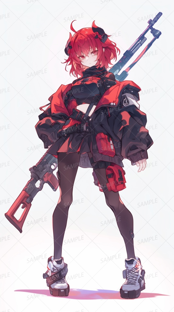 【ファンタジー】大型狙撃銃を担ぐ赤髪少女_立ち絵