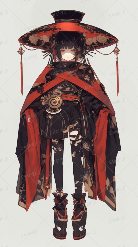 【和風】豪奢な大笠をかぶる和装の少女_立ち絵