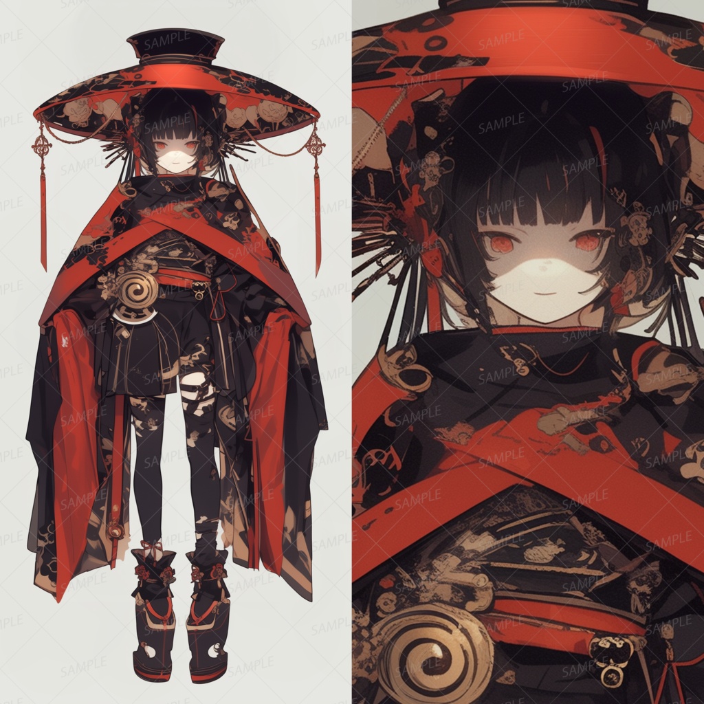 【和風】豪奢な大笠をかぶる和装の少女_立ち絵