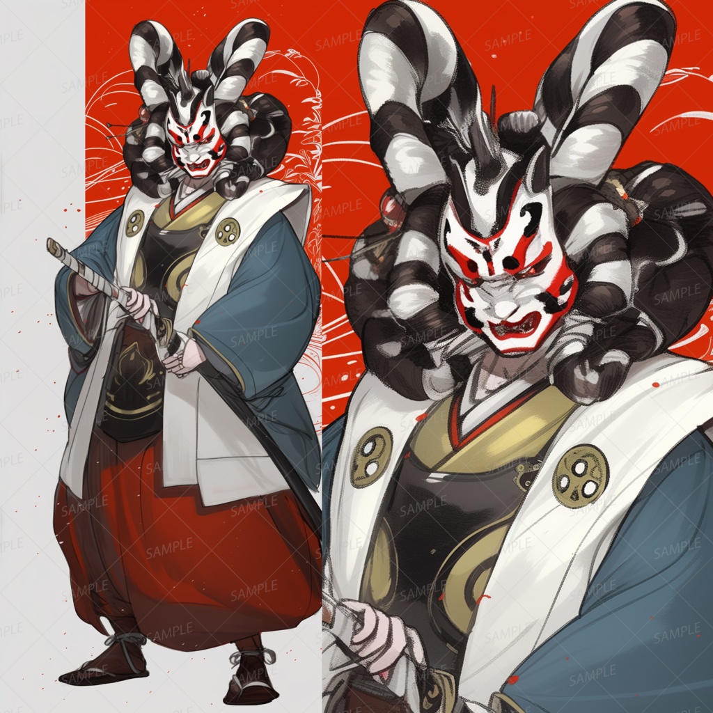 【和風】太刀を構える歌舞伎の武人_立ち絵