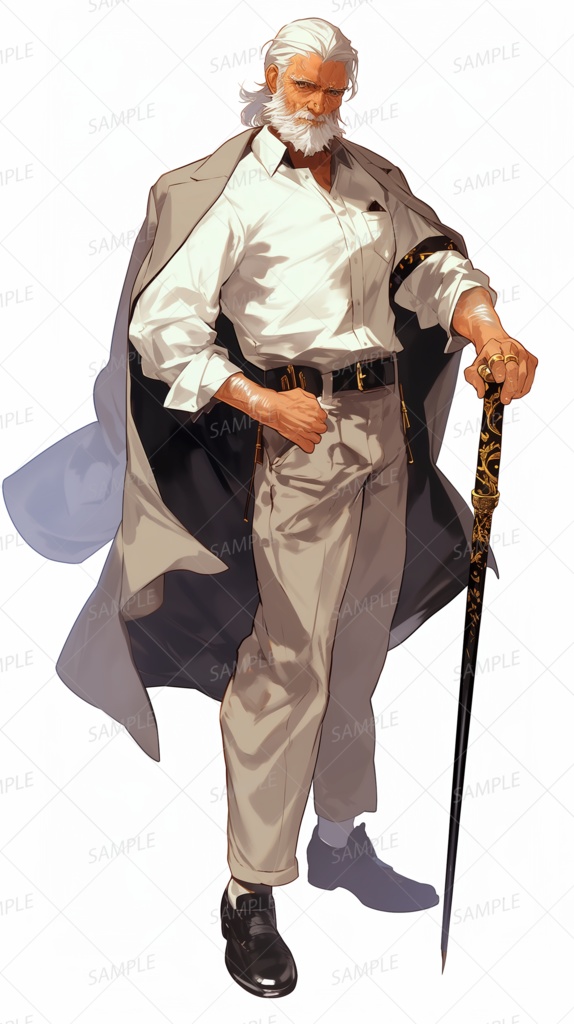 【ファンタジー】杖剣を携える白髪の老紳士_立ち絵