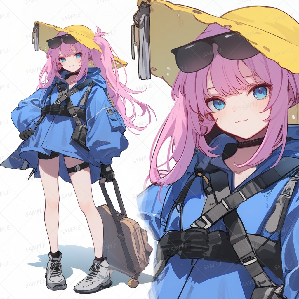 【私服】旅先ファッションのピンク髪少女_立ち絵