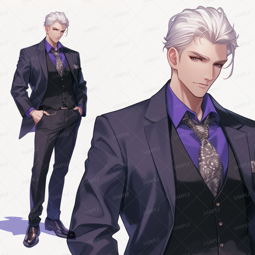 【仕事】ダークスーツを着た銀髪の青年_立ち絵