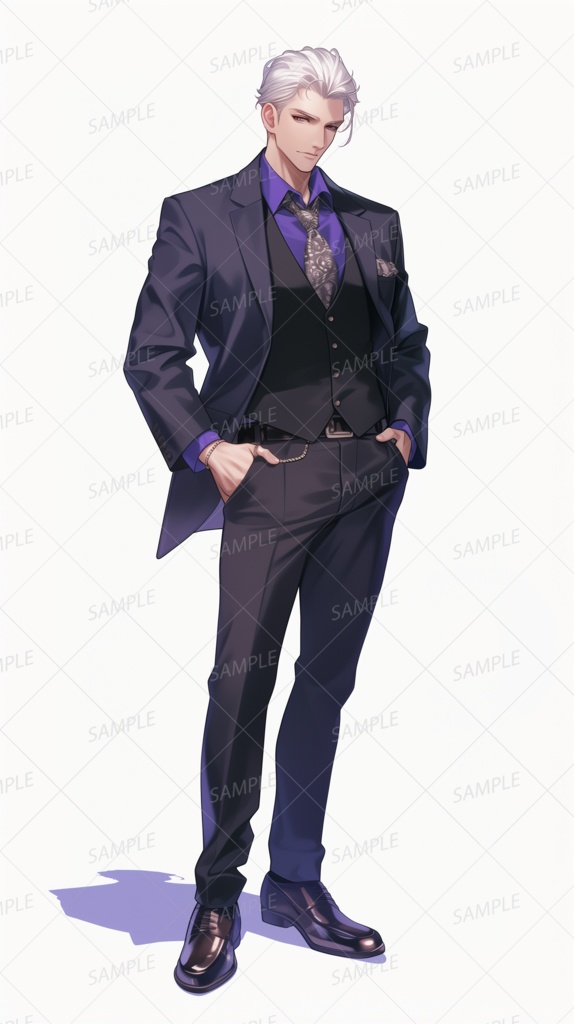 【仕事】ダークスーツを着た銀髪の青年_立ち絵