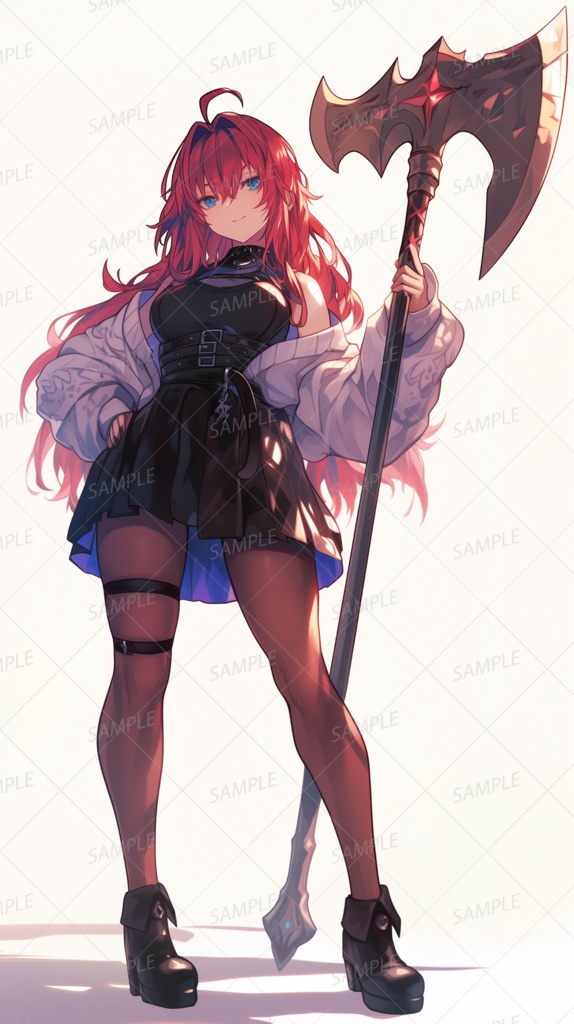 【ファンタジー】大斧を携え余裕の表情の赤髪少女_立ち絵