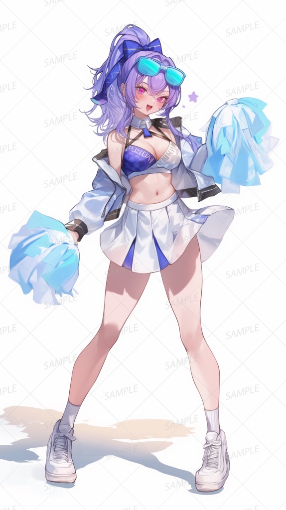 【仕事】ゴーグルを頭にかけた紫髪のチアガール_立ち絵