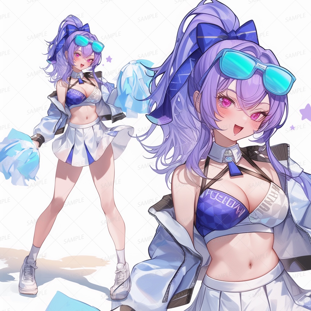 【仕事】ゴーグルを頭にかけた紫髪のチアガール_立ち絵
