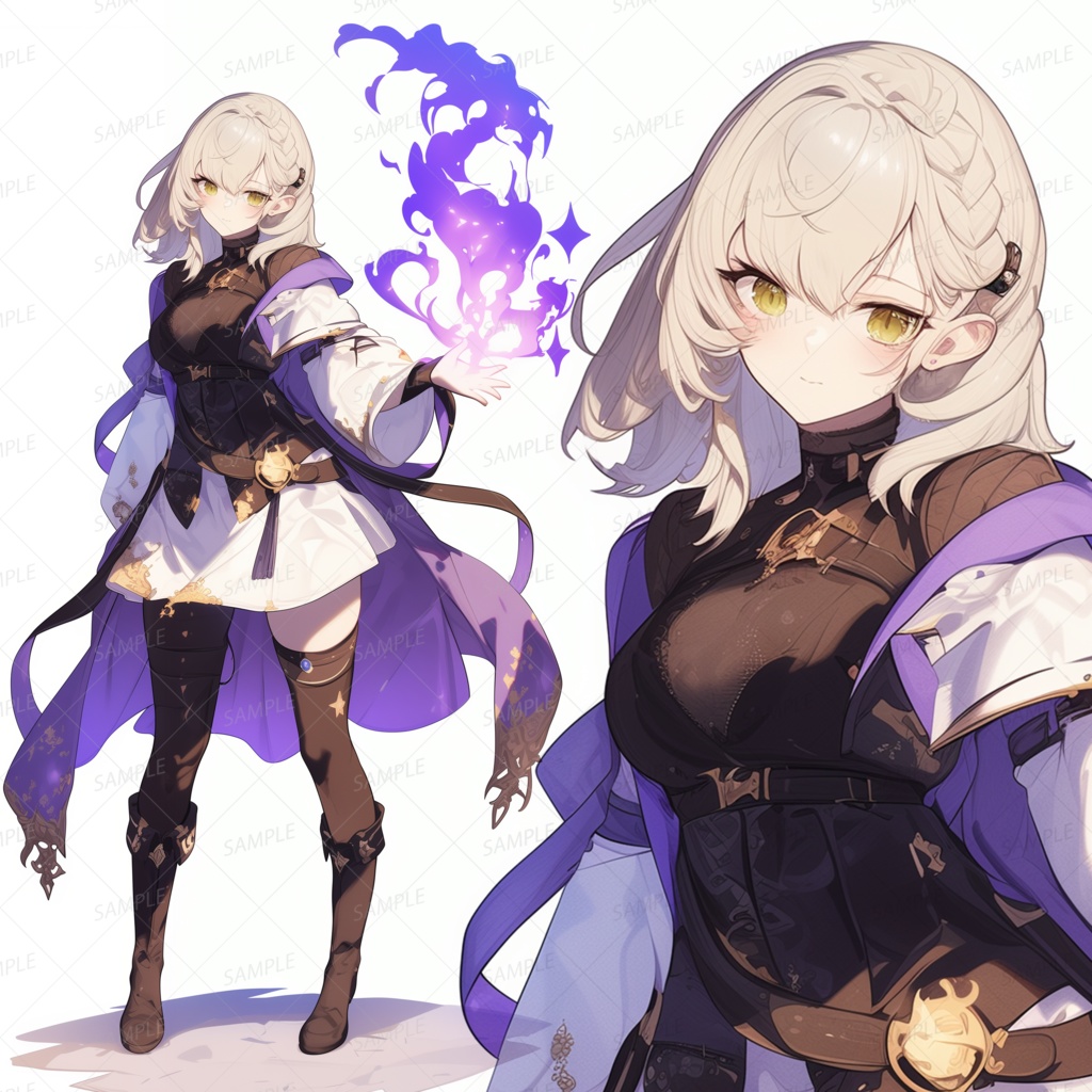 【ファンタジー】片手に紫の魔法を灯す少女_立ち絵