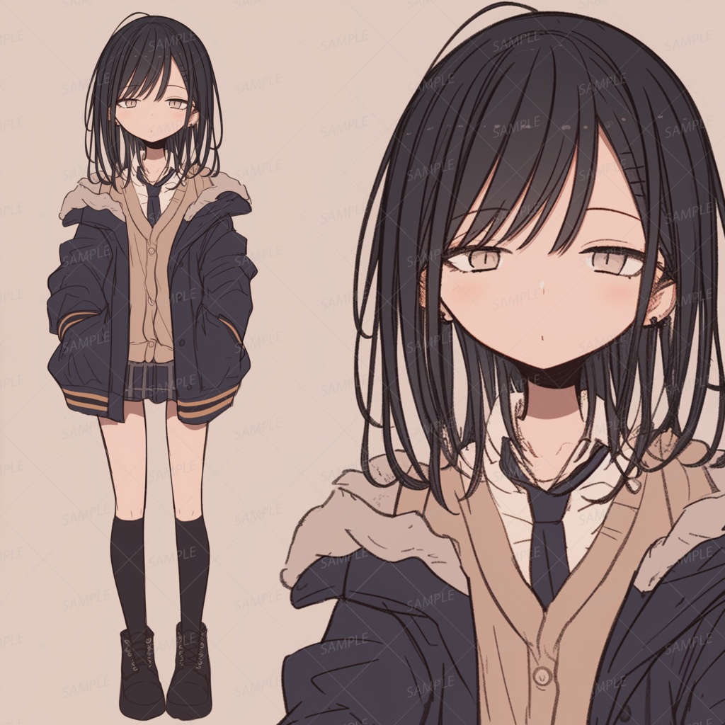 【学園】黒髪のダウナー女子学生_立ち絵