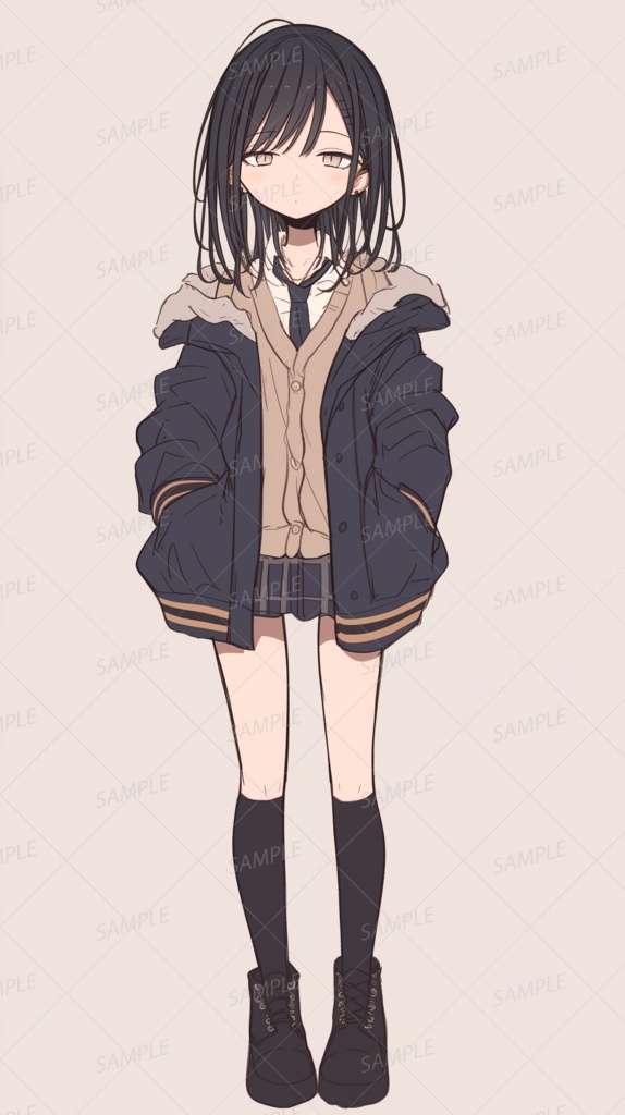 【学園】黒髪のダウナー女子学生_立ち絵