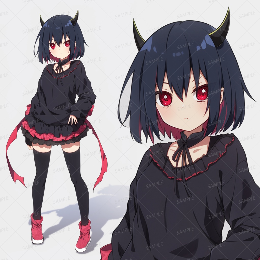 【ファンタジー】小さな黒い角と赤い目を持つ少女_立ち絵
