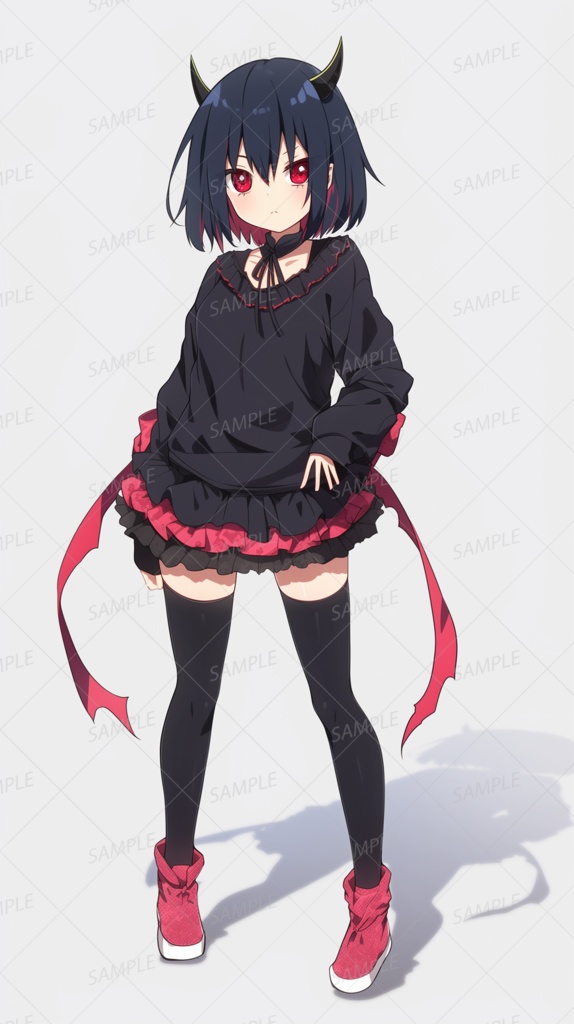 【ファンタジー】小さな黒い角と赤い目を持つ少女_立ち絵