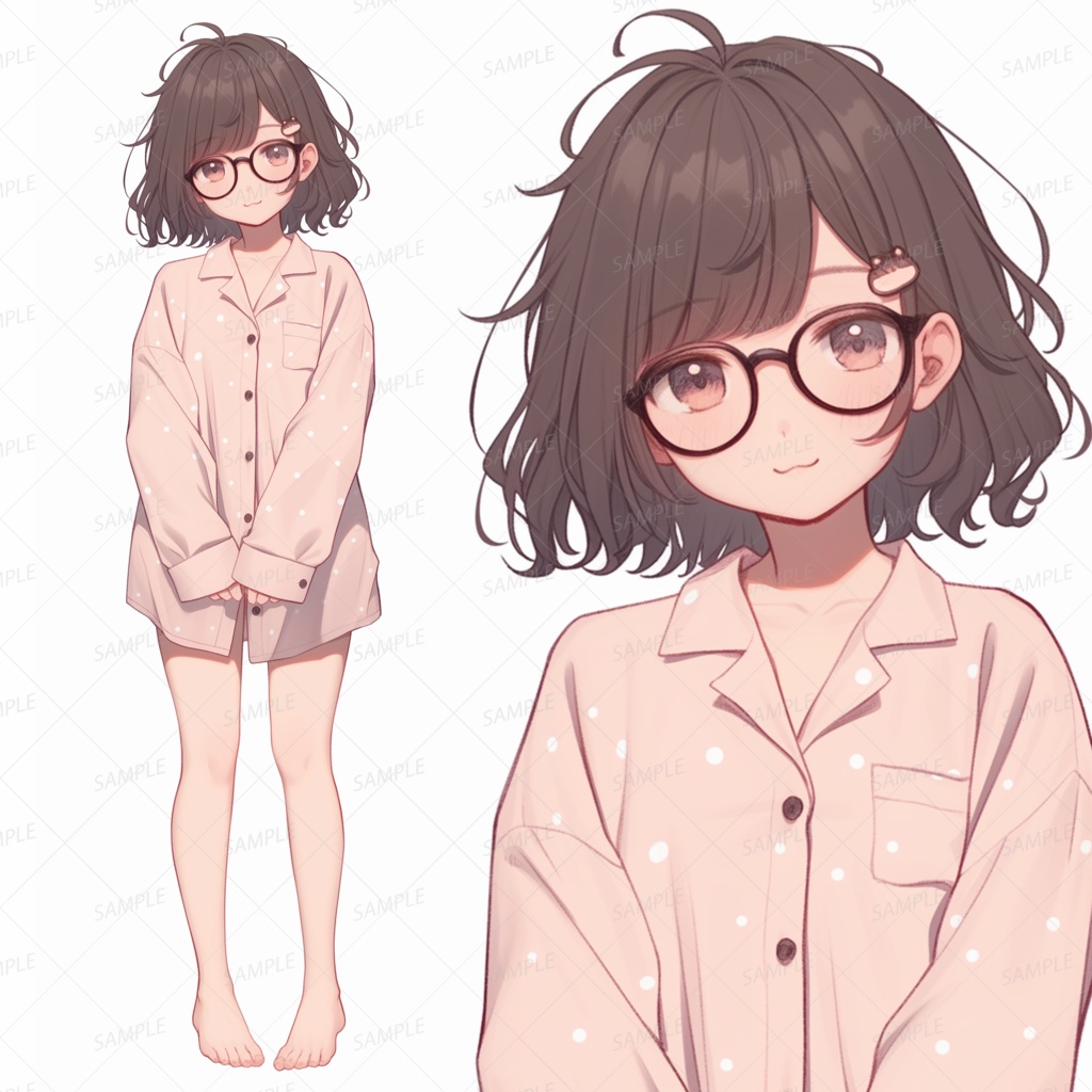 【私服】寝起き姿のメガネ少女_立ち絵