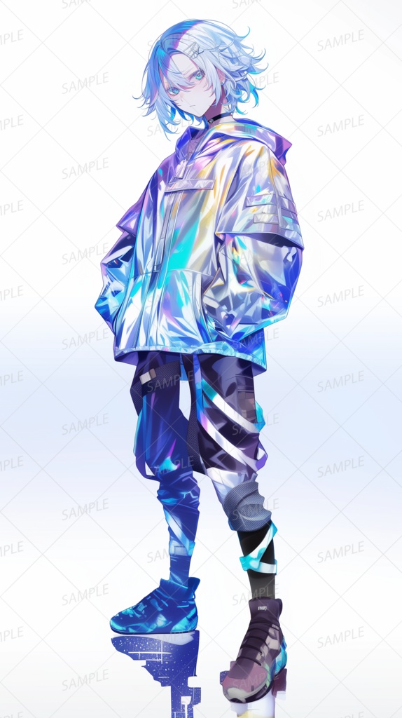 【私服】ホログラムジャケットの白髪少年_立ち絵
