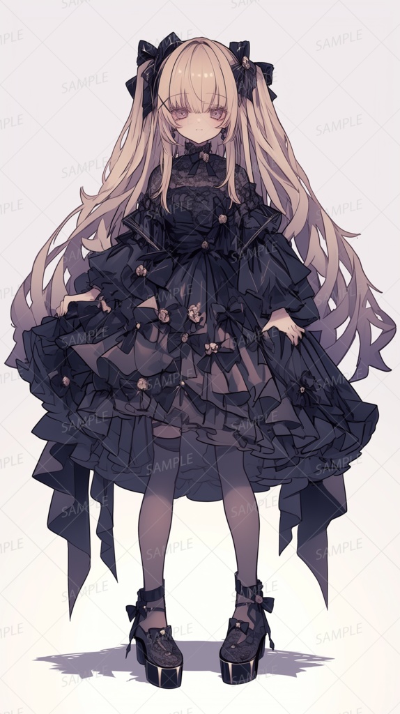 【ファンタジー】黒ドレスの金髪ツインテール少女_立ち絵