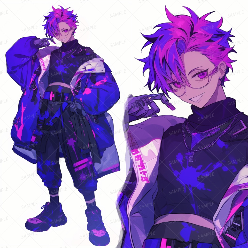 【私服】オーバーサイズジャケットの紫髪メガネ男子_立ち絵