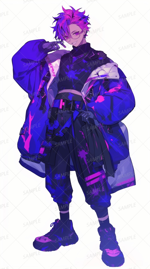 【私服】オーバーサイズジャケットの紫髪メガネ男子_立ち絵