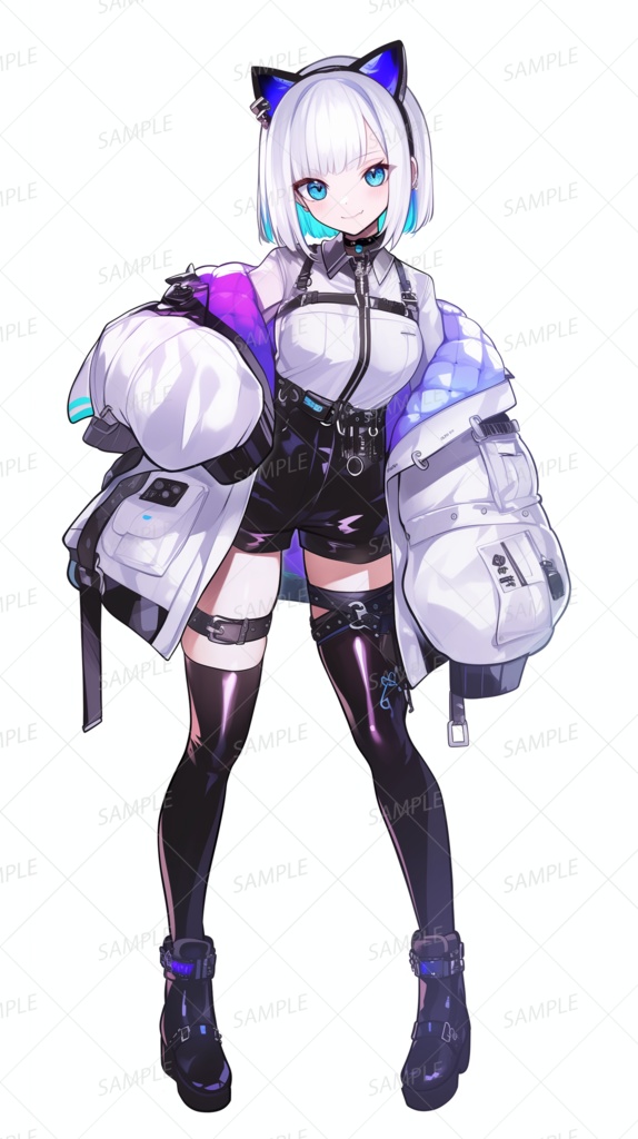 【私服】猫耳カチューシャの白髪美少女_立ち絵