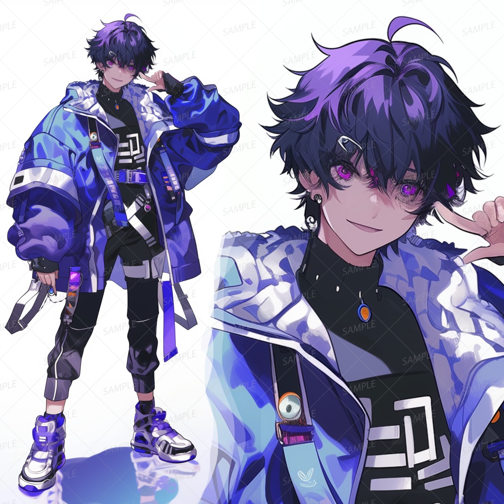 【私服】近未来青パーカーの少年_立ち絵