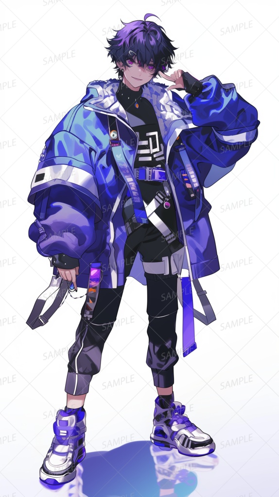 【私服】近未来青パーカーの少年_立ち絵