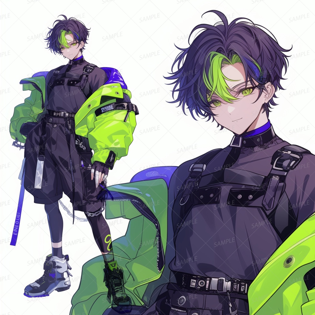 【私服】黄緑メッシュ髪の少年_立ち絵