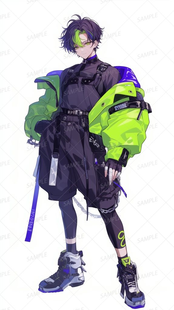 【私服】黄緑メッシュ髪の少年_立ち絵