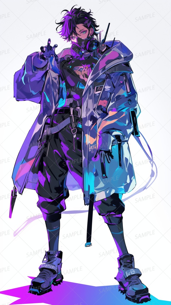 【ファンタジー】ガスマスクの青紫ネオンな男_立ち絵