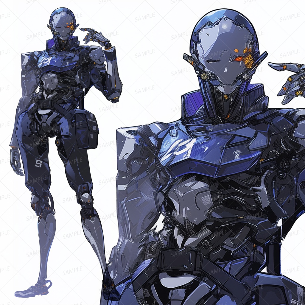 【メカ】ブルーメタリックボディのロボット_立ち絵