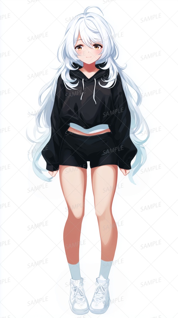 【私服】ゆる黒パーカーの白髪少女_立ち絵