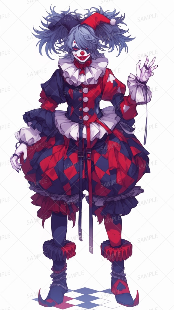 【ファンタジー】ジョーカーモチーフの赤と青のピエロ_立ち絵